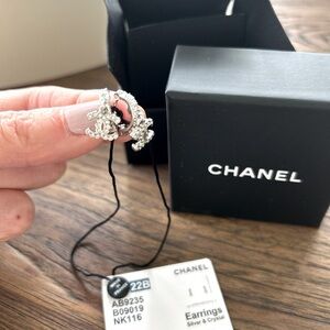 CHANEL CC Silver & Crystal Earrings